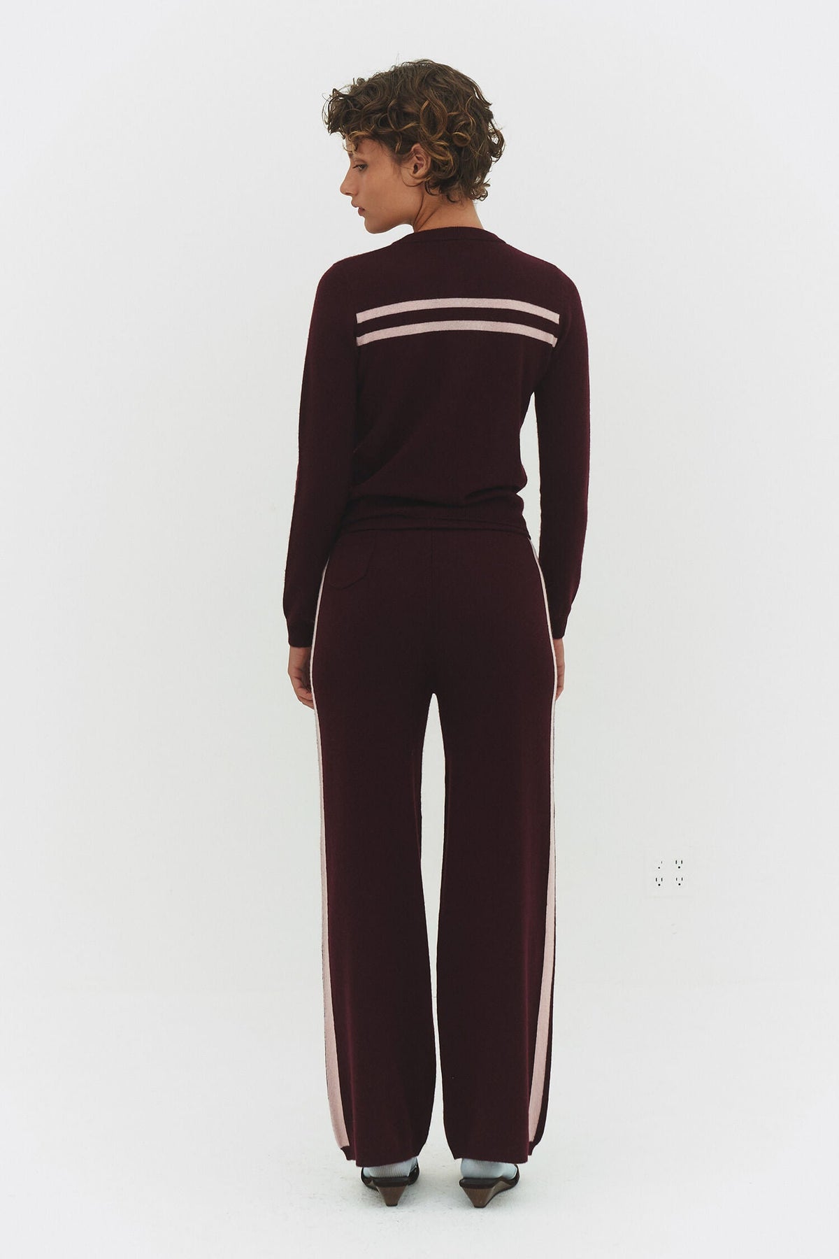 Cashmere Wool Stripe Cardigan In Rasberry Cream