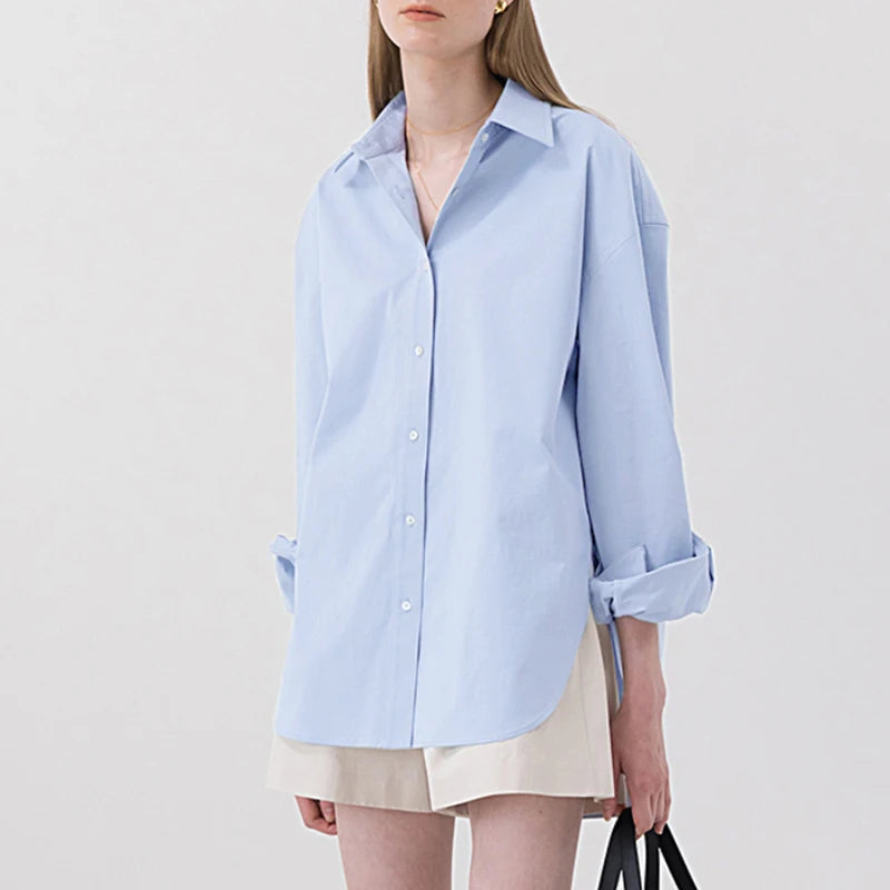 Solid Turn-Down Collar Long-Sleeved Shirts