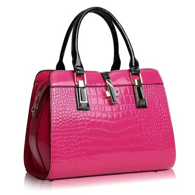 Hot Pink Aliwood Crocodile Leather Shoulder Bags
