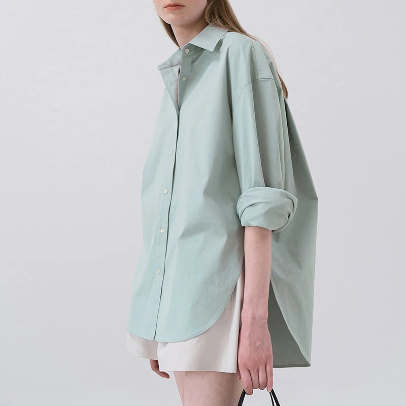 Solid Turn-Down Collar Long-Sleeved Shirts