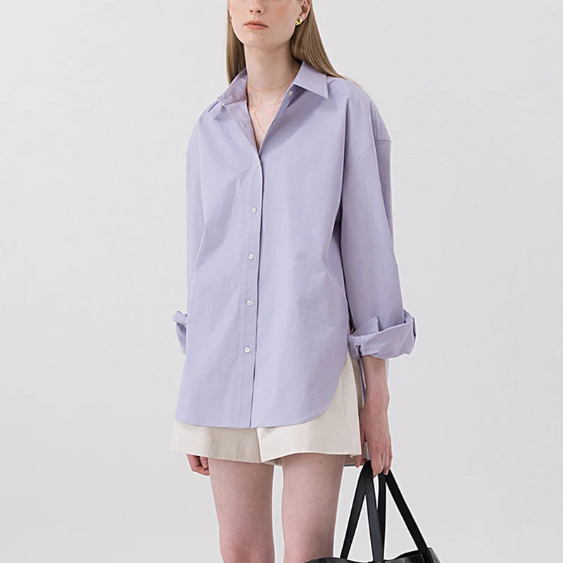 Solid Turn-Down Collar Long-Sleeved Shirts