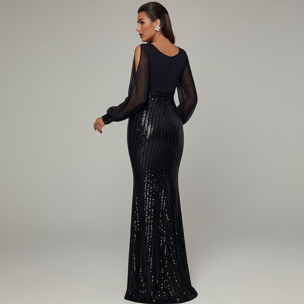 Black Noble Evening Sequin Dress