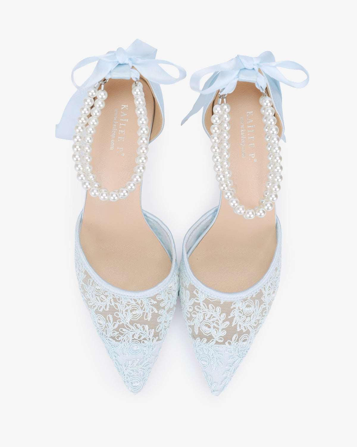 Wedding Lace Heels with Double Pearls Ankle Strap