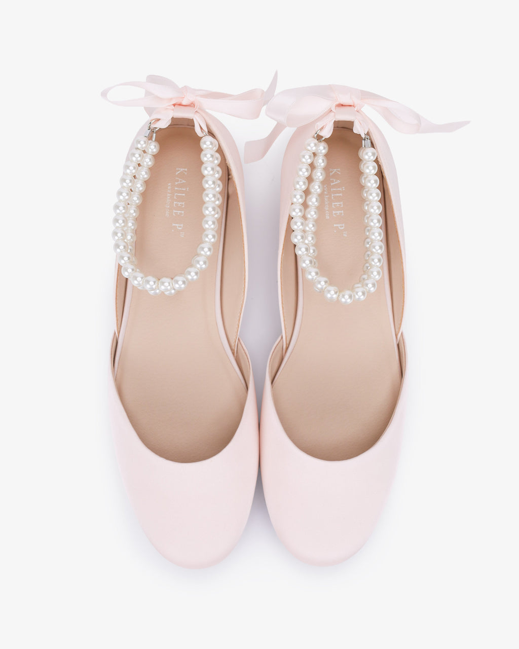 Satin Round Toe Evening Flat with Double Pearls Ankle Strap