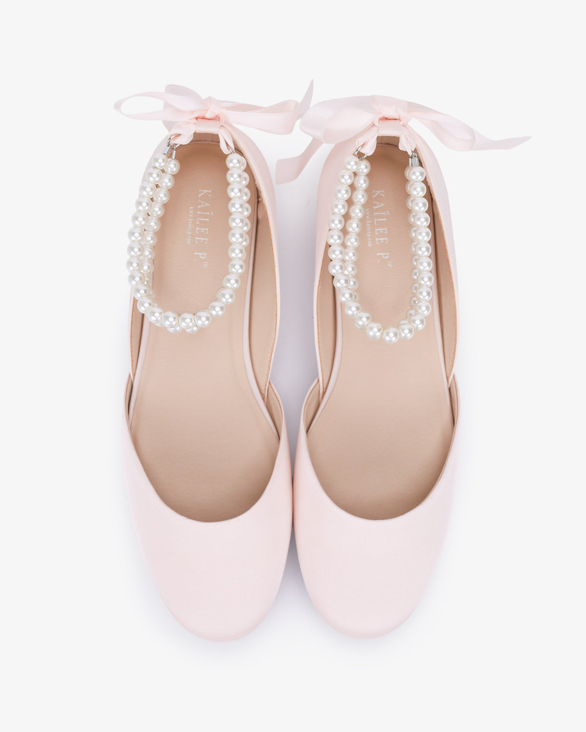 Satin Round Toe Evening Flat with Double Pearls Ankle Strap
