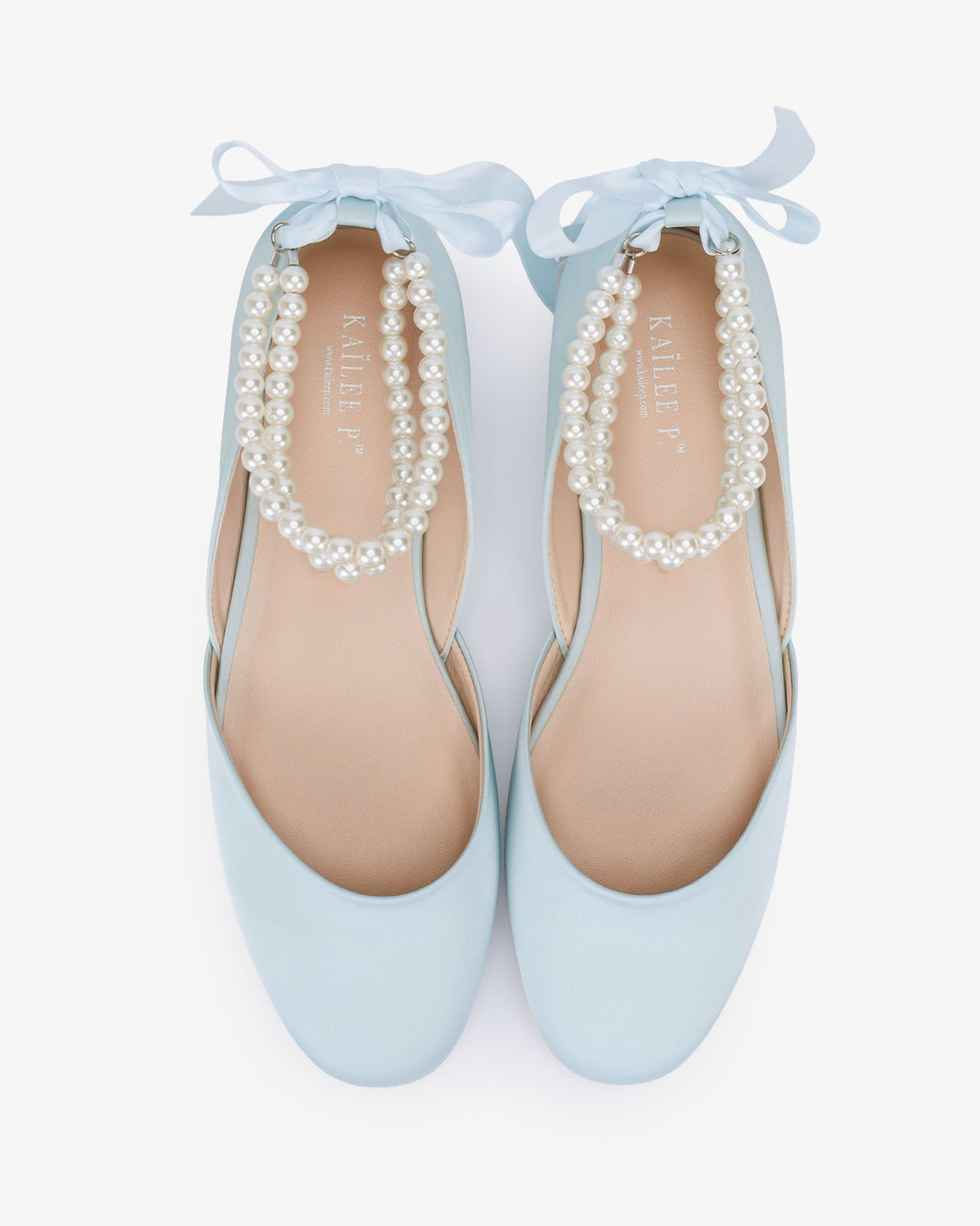 Satin Round Toe Wedding Flat with Double Pearls Ankle Strap