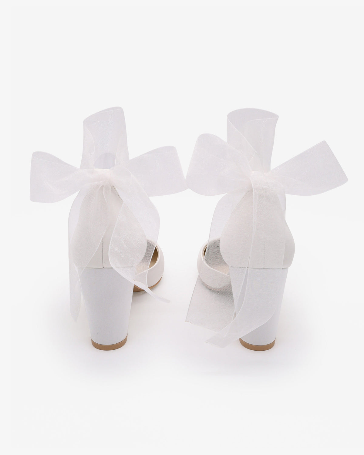 Satin Wedding Block Heel with Wrapped Ankle Tie