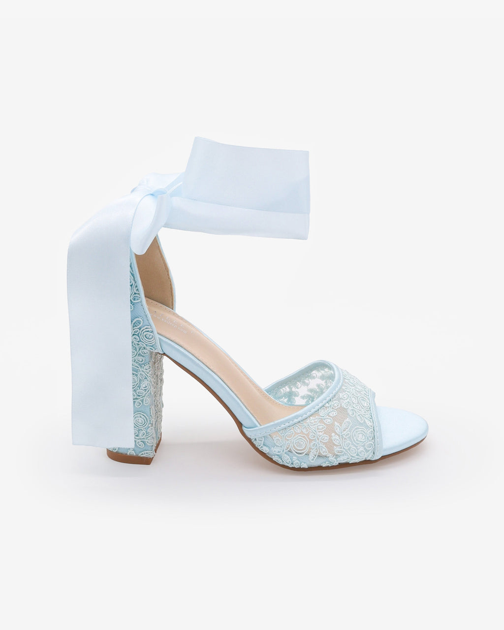 Crochet Lace Block Heel Sandals with Wrapped Ribbon Tie