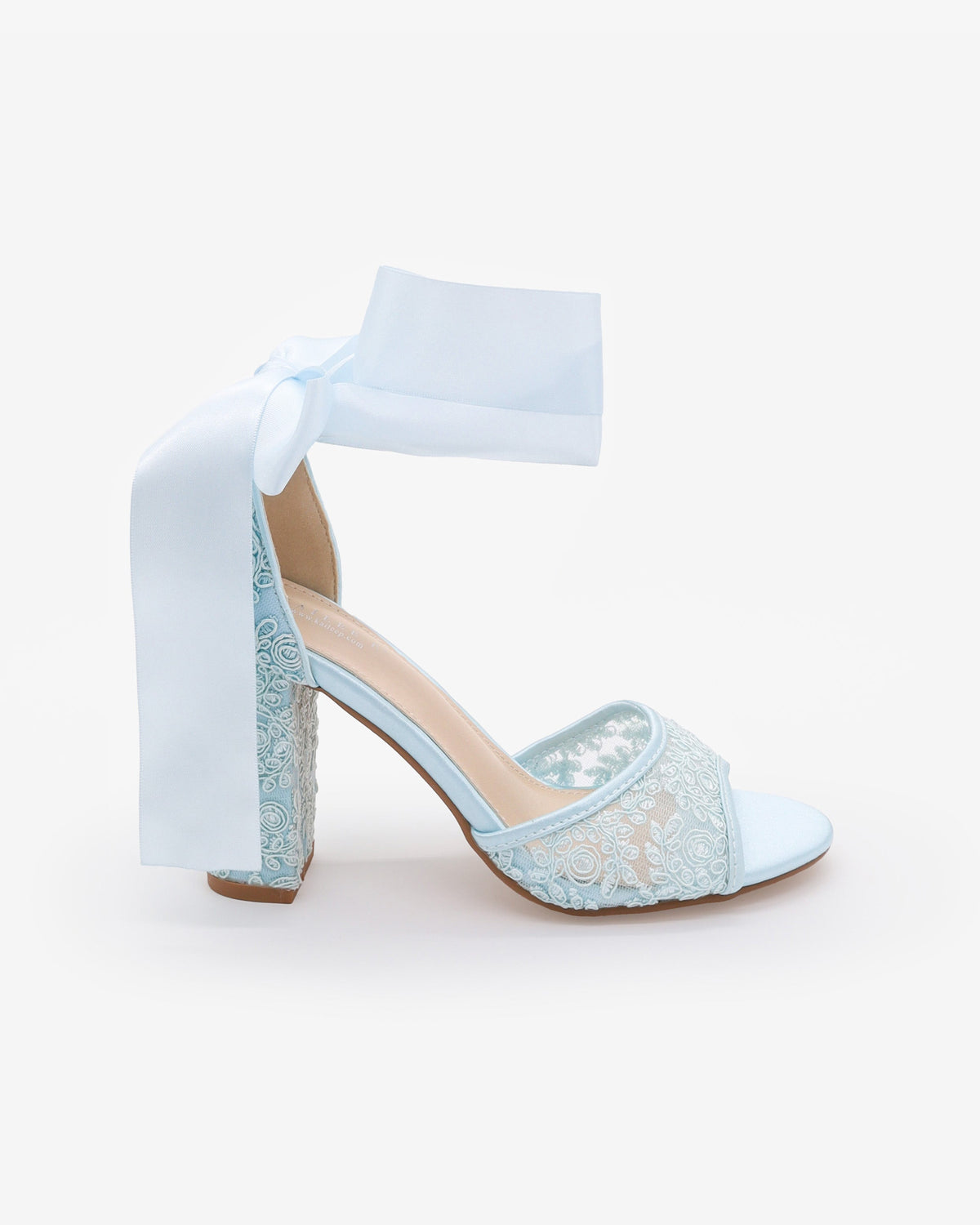 Crochet Lace Block Heel Sandals with Wrapped Ribbon Tie
