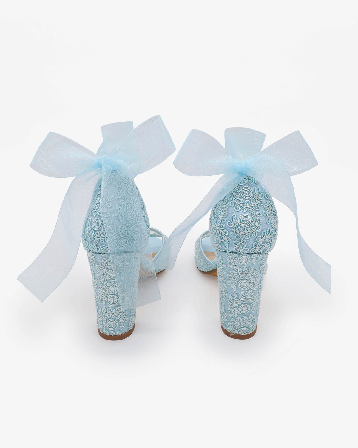 Crochet Lace Block Heel Sandals with Wrapped Ribbon Tie