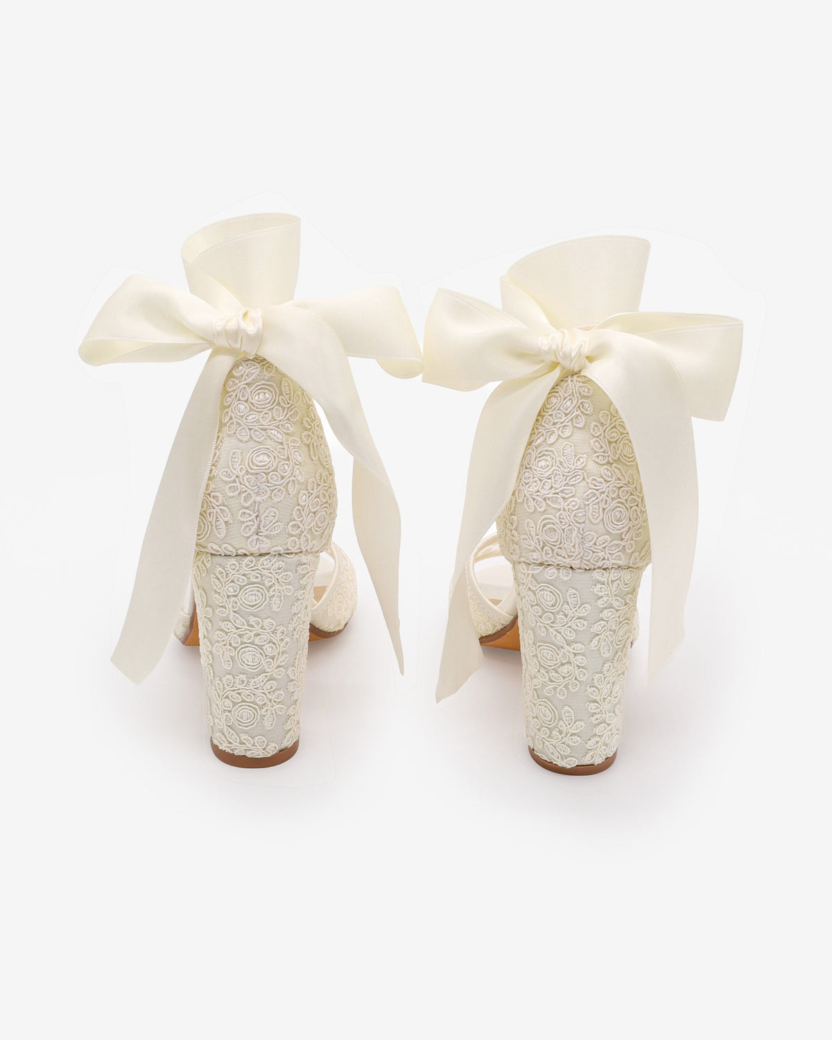 Crochet Lace Block Heel Sandals with Wrapped Ribbon Tie