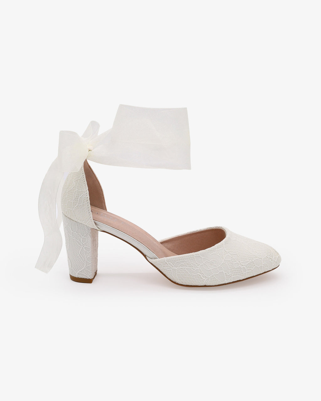 Lace Block Heel with Wrapped Satin Tie