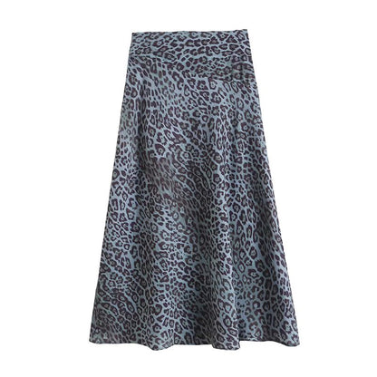 Satin Leopard Print Animal Drape Skirt