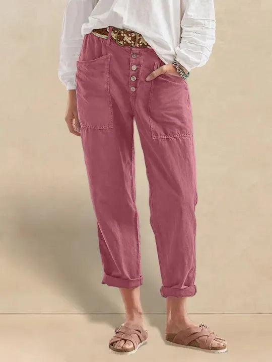 Linen Simple Button Fly Trousers HEIDI