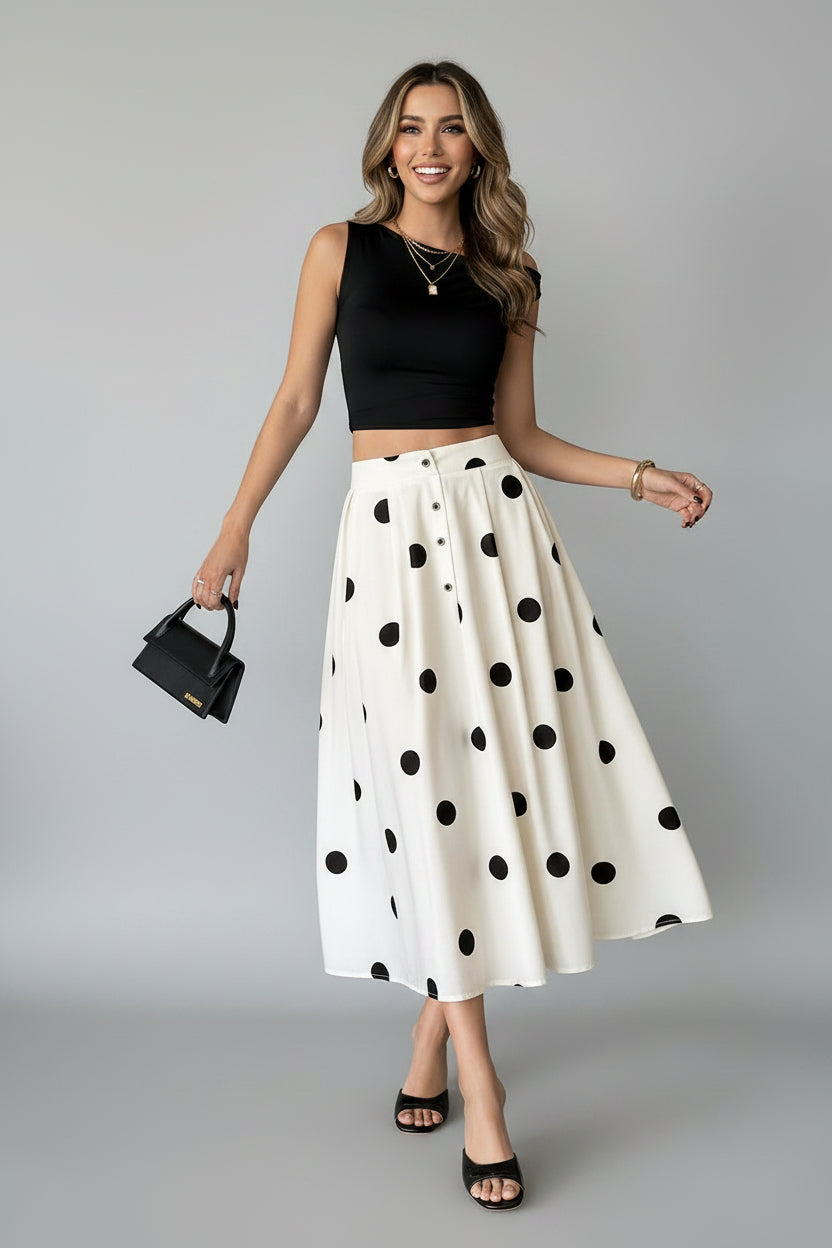 Retro A-Line Polka Dot Midi Skirt