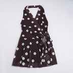 Retro Polka Dot Deep V Plunge Backless Vacation Dress