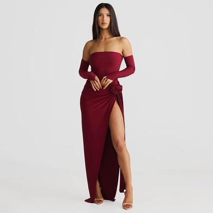 Tube Top Slit Skirt Set