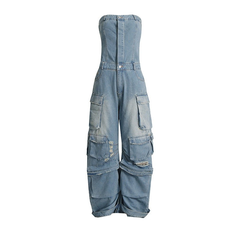 Tube Top Tooling Denim Jumpsuit