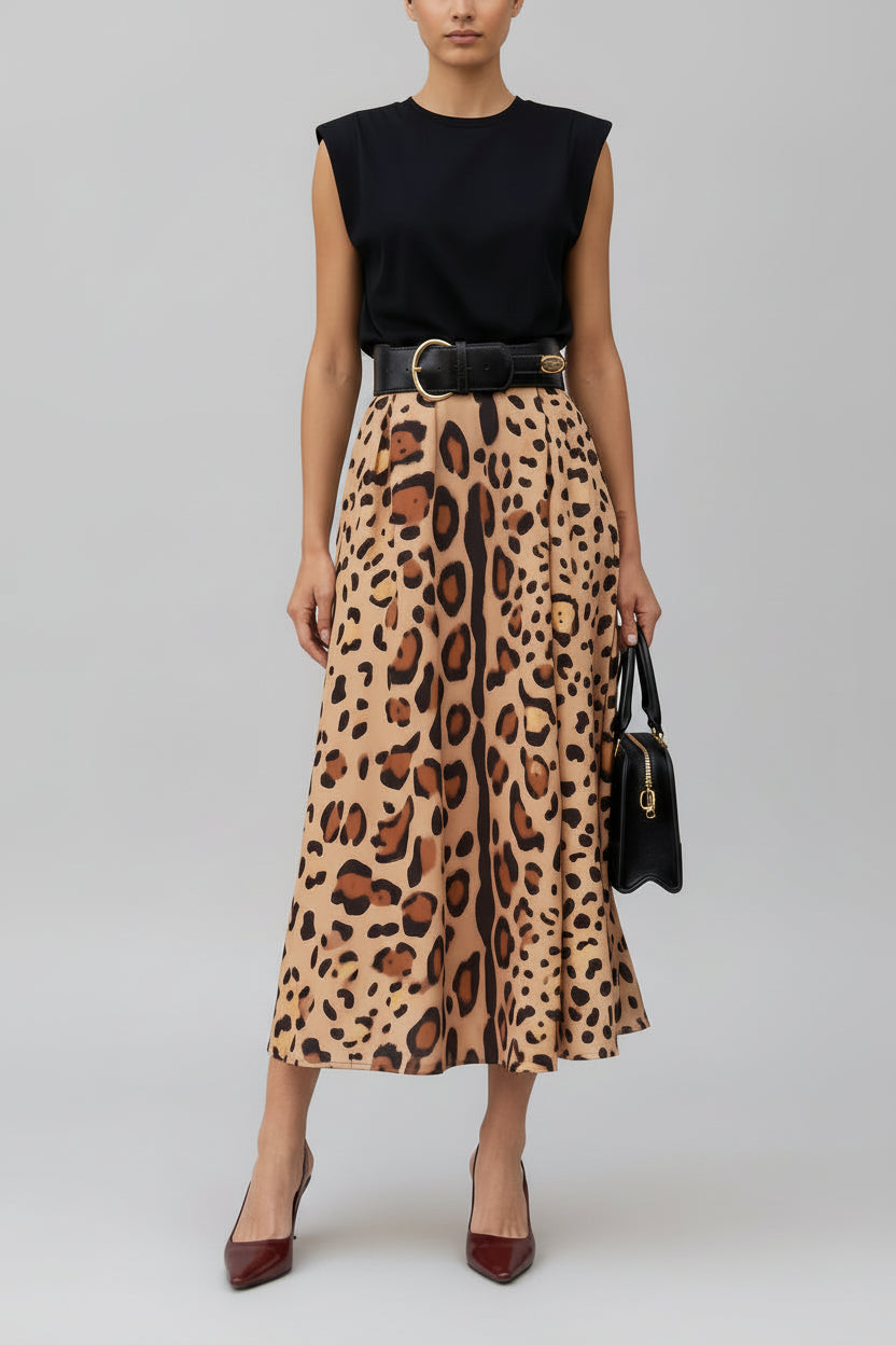 Leopard Print Elegant Big Hem Skirt