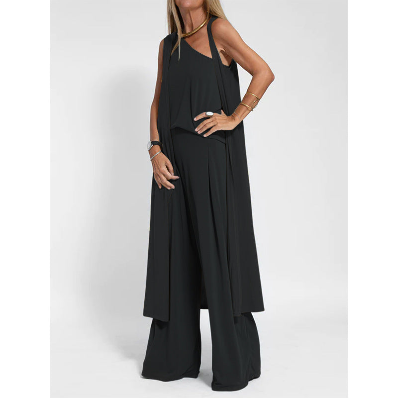 Casual Wide Leg Three Piece Loungewear Set