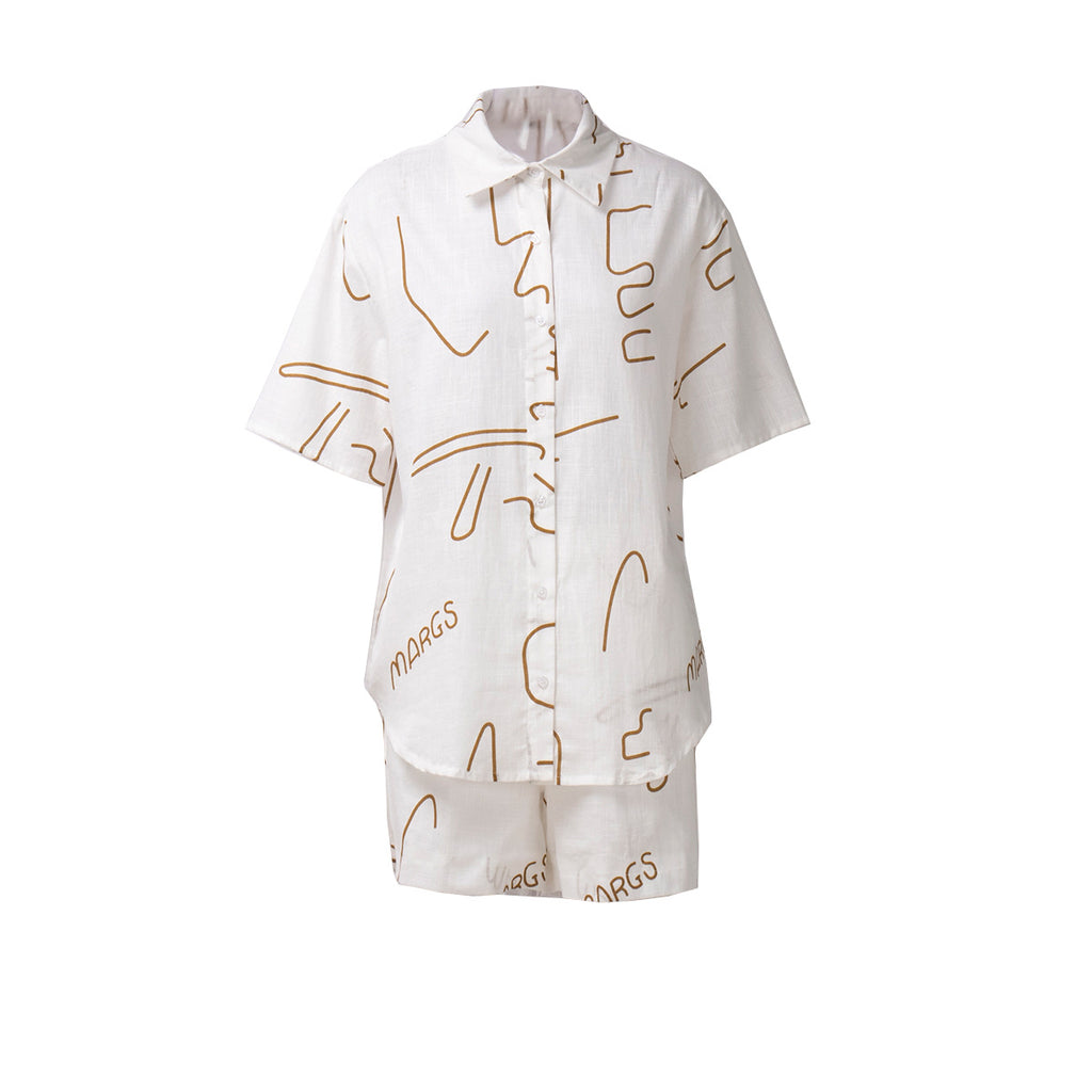 Abstract Printed Two Piece Linen Set