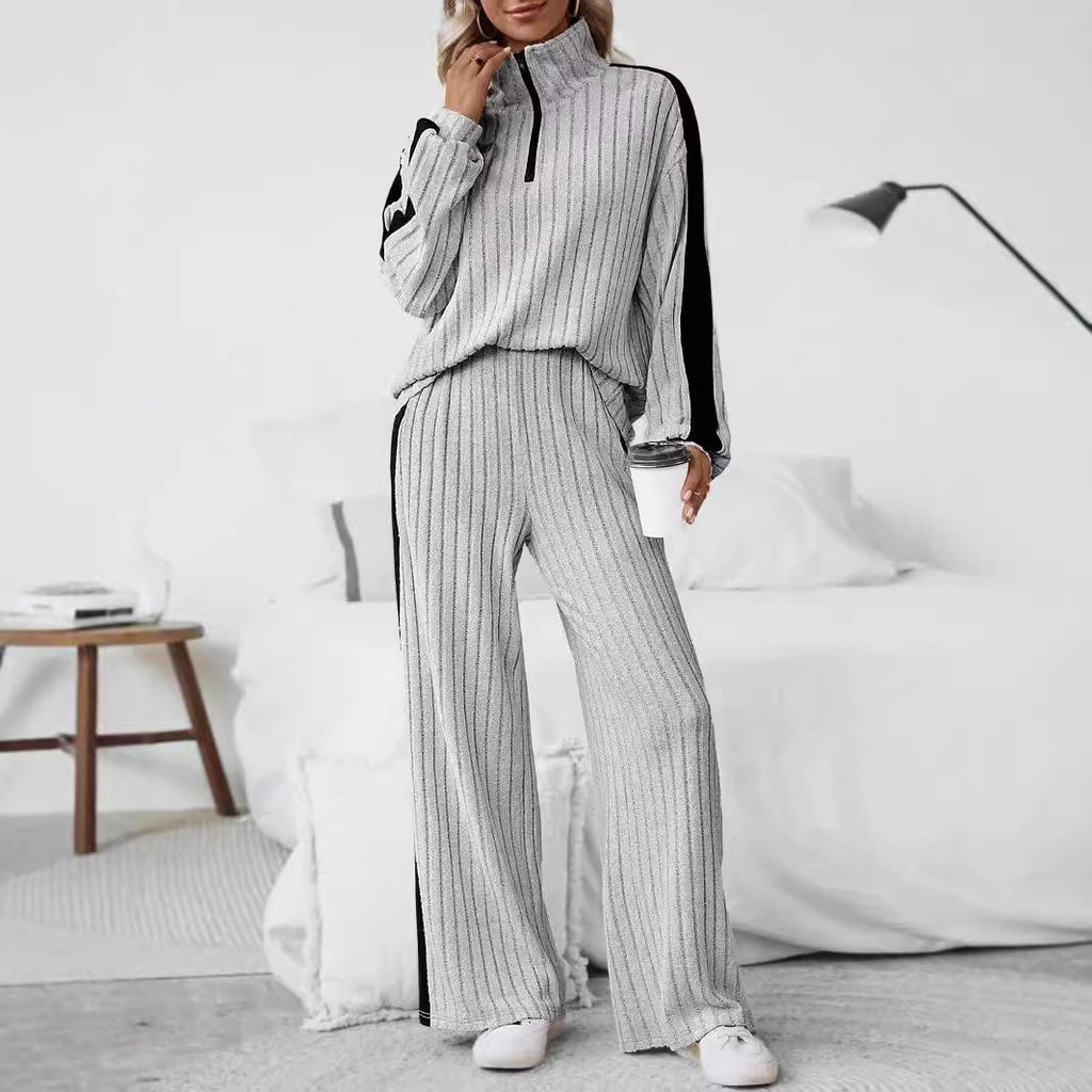 Curve Casual Sweater & Wide Leg Pants Two-Piece Set