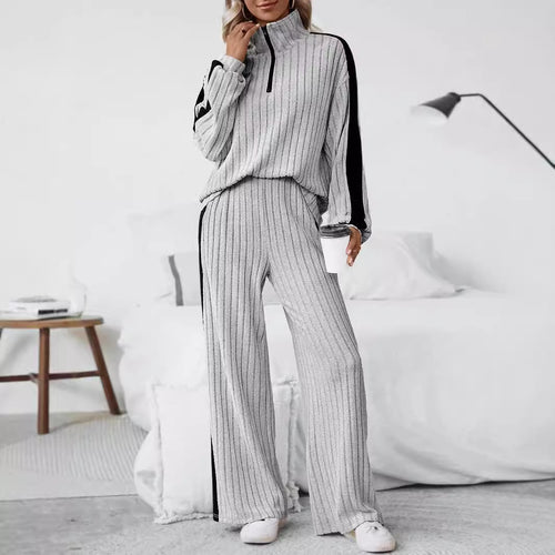 Curve Casual Sweater & Wide Leg Pants Two-Piece Set