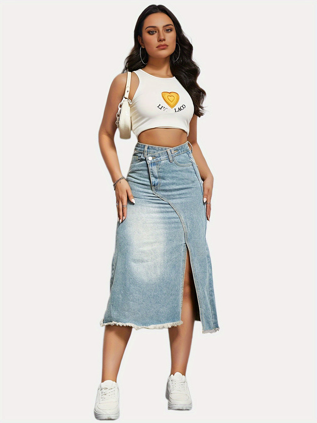 Retro Denim Side Slit Skirt