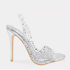 Peep Toe Rhinestone Stiletto Heel Slippers