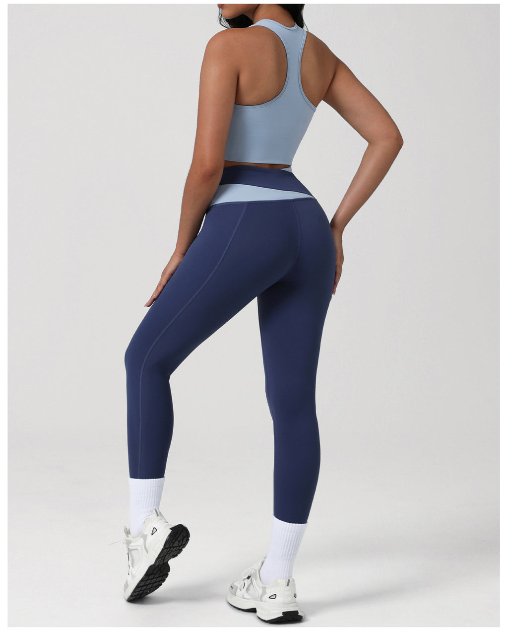 Contrast Color Yoga Women Long Sleeved Sports Bra Top Hip Lifting Tights Morning Running Step Fitness Set