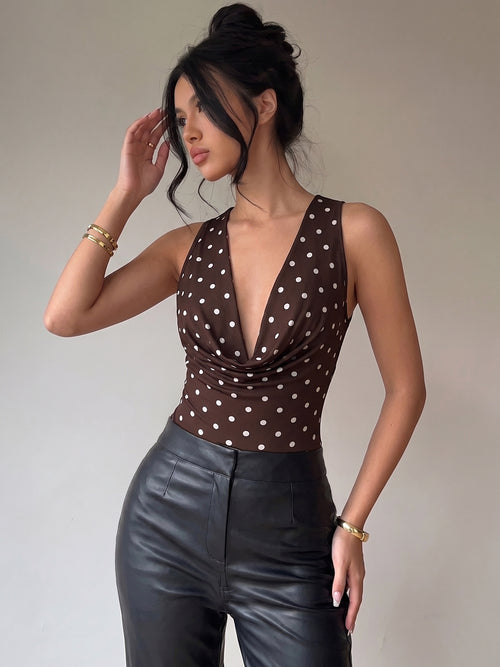 Retro Polka Dot Deep Plunge Bodysuit