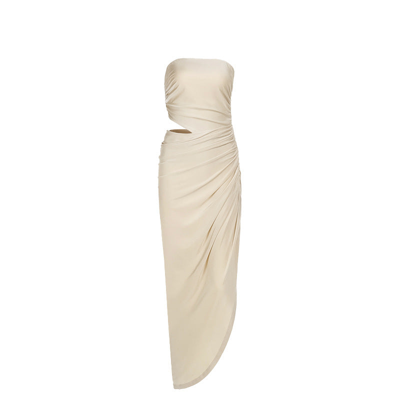 Elegant Slim Tube Top Pleated Dress