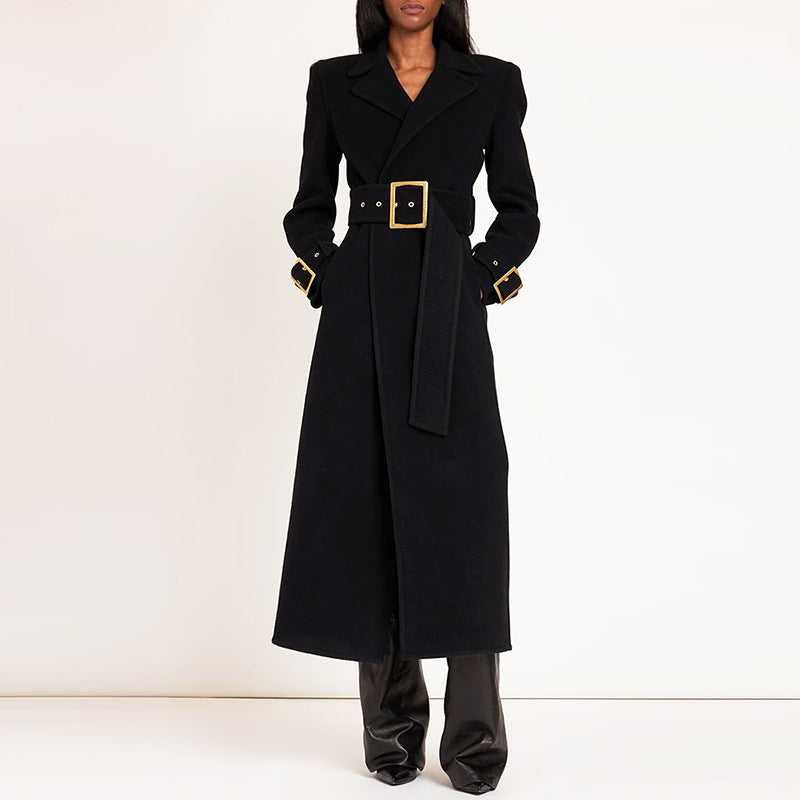 Goods Star Golden buckle Belt Style Woolen Coat