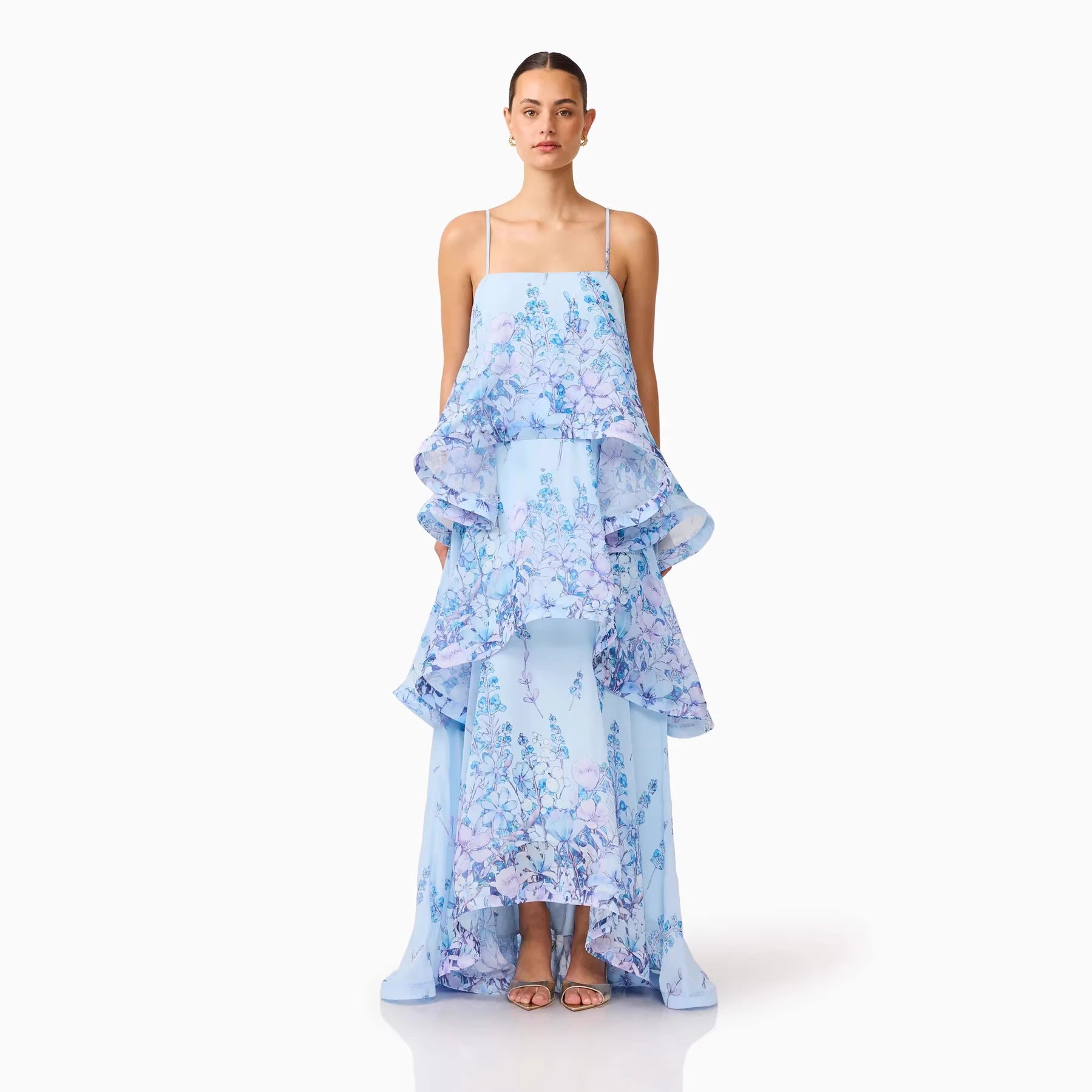 Sweet Printed Multi Layer Cake Strap Dress