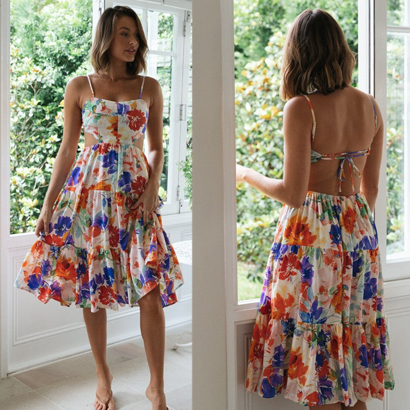 Printed Backless Large Spring Dress