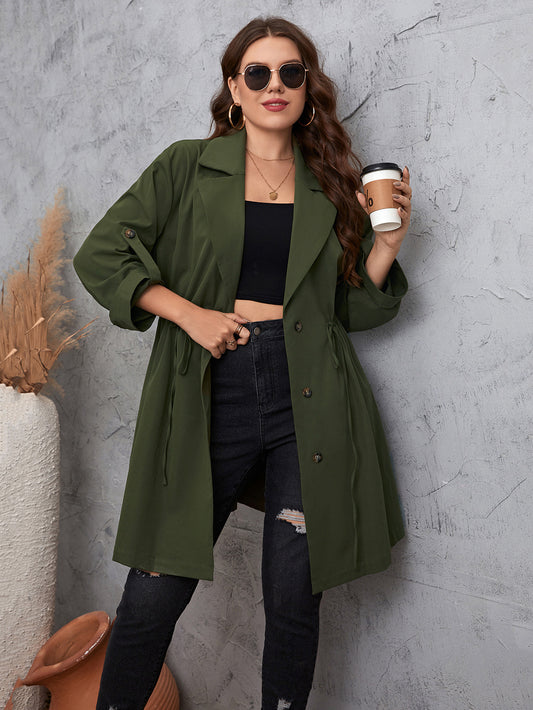 Graceful Collar Mid Length Solid Color Coat