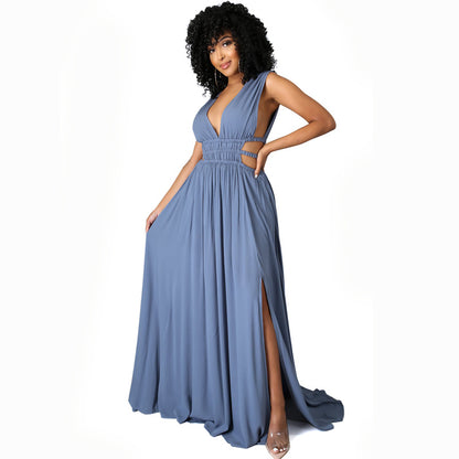 V-neck Ice Silk Maxi Dress