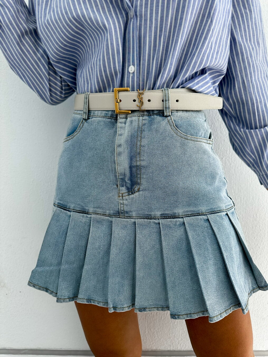 Pleated Stitching Denim Skirt