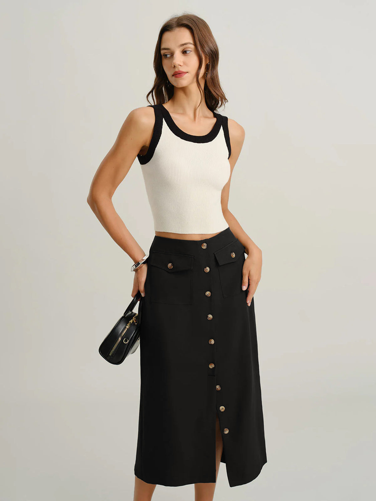 The After Hours Button-Slit Midi Skirt