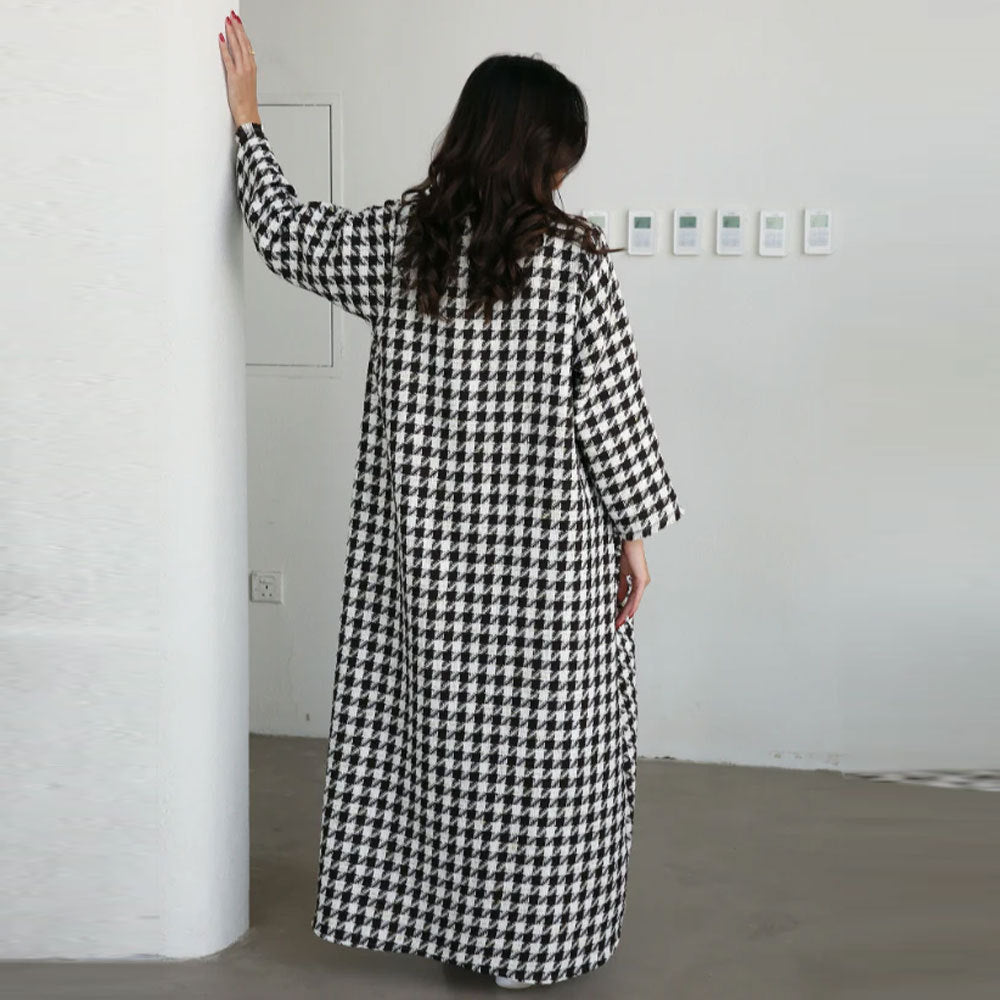 Elegant Casual Houndstooth Cardigan Robe Coat