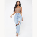 Ripped Washed Wide Leg Jeans