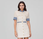 Elegant Creamy white Color block Dress