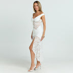 Short Sleeve Slimming Split Lace Dress