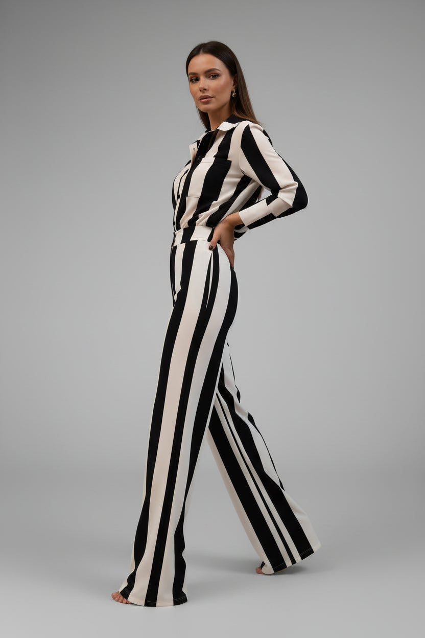 Black White Striped Two Piece Sets