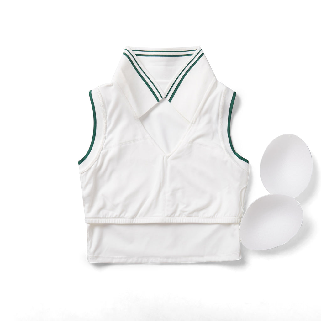 Stand Collar Tennis Women Yoga Fitness Running Top Quick Drying Sleeveless Vest with Chest Pad