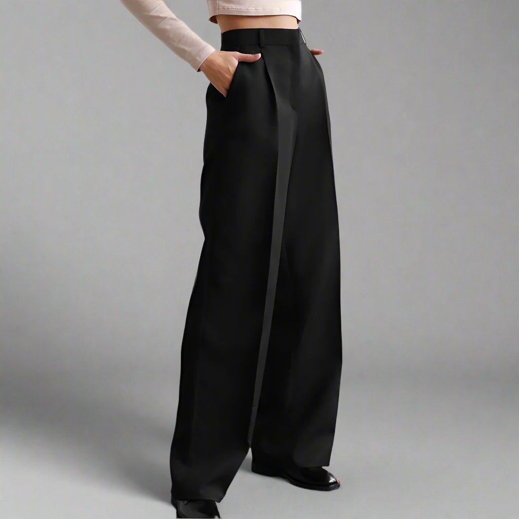 Casual Wide Leg Draping Pleated Pants