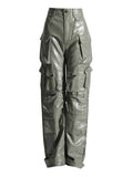 Faux Leather Straight Leg Cargo Pants