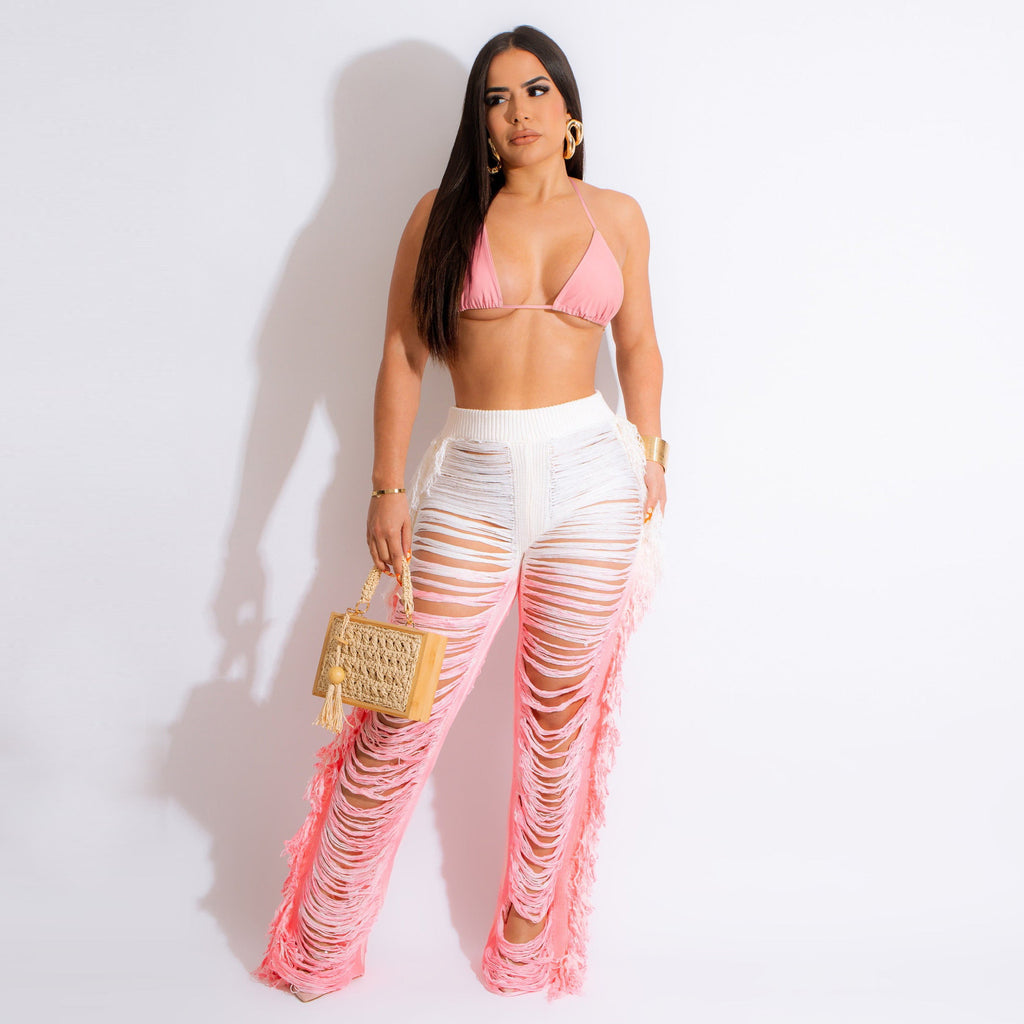 Gradient Tassel Knitted Beach Suit