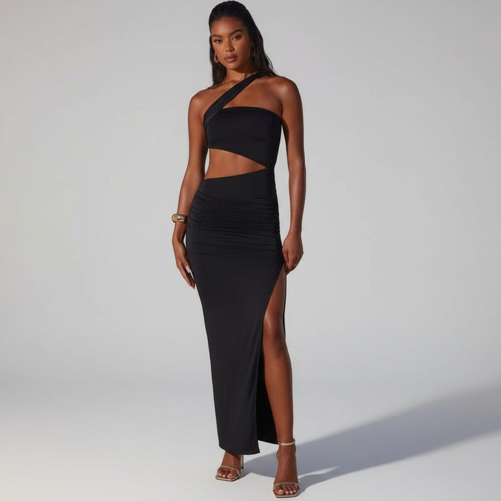 One Shoulder Sheath Split Dress