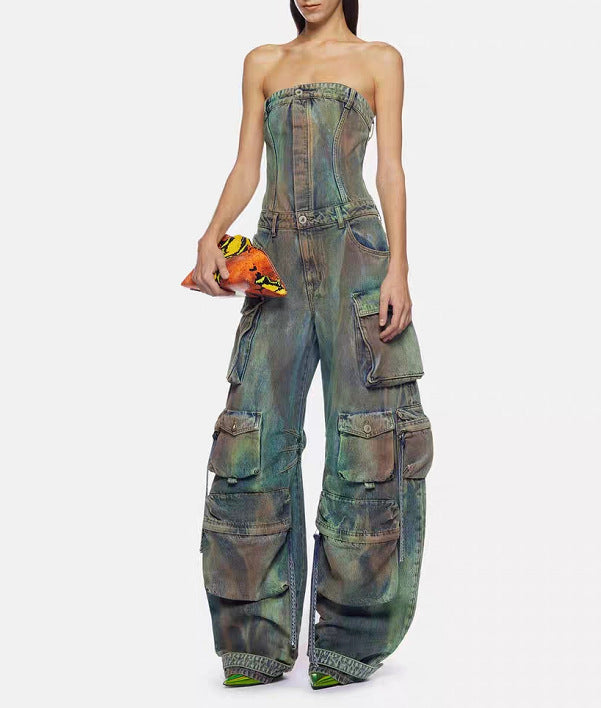 Tube Top Tooling Denim Jumpsuit - ALL HERZ FASHIONS